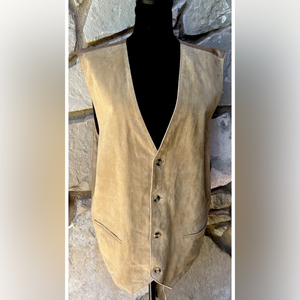 Vintage John Ashford Suede Vest Large‎ Beige Button Up 100% Leather Excellent